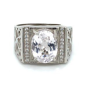 Pink Kunzite 3.90ct White Gold Finish Silver Ring